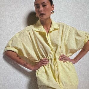 Nation Ltd Cotton Shirt Dress NWT Size S 3/4 Sleeves Side Pockets Yellow New
